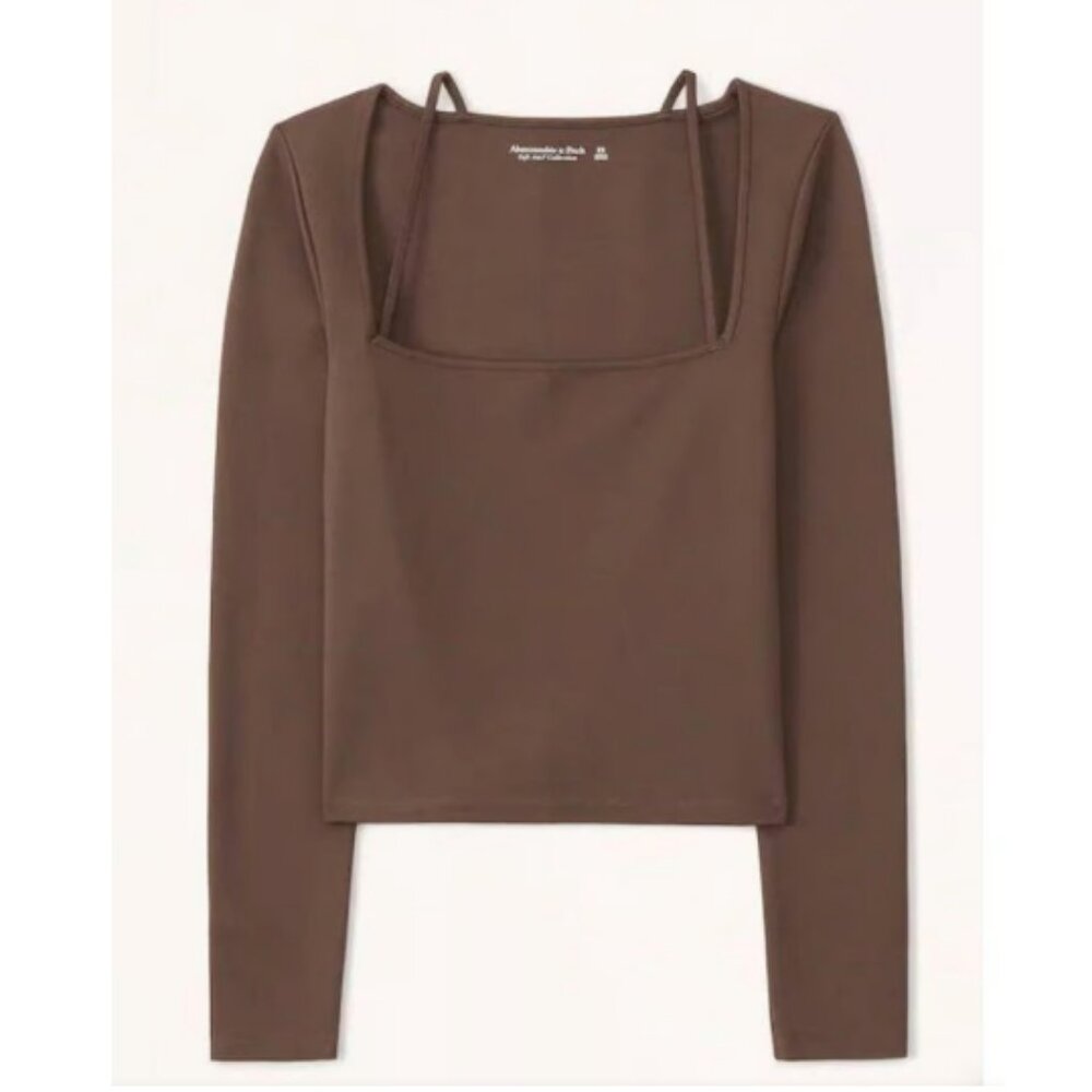 Abercrombie Long Sleeve Ponte Strappy Top in Brown